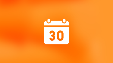 orange background, calendar graphic with the number 30 on it.